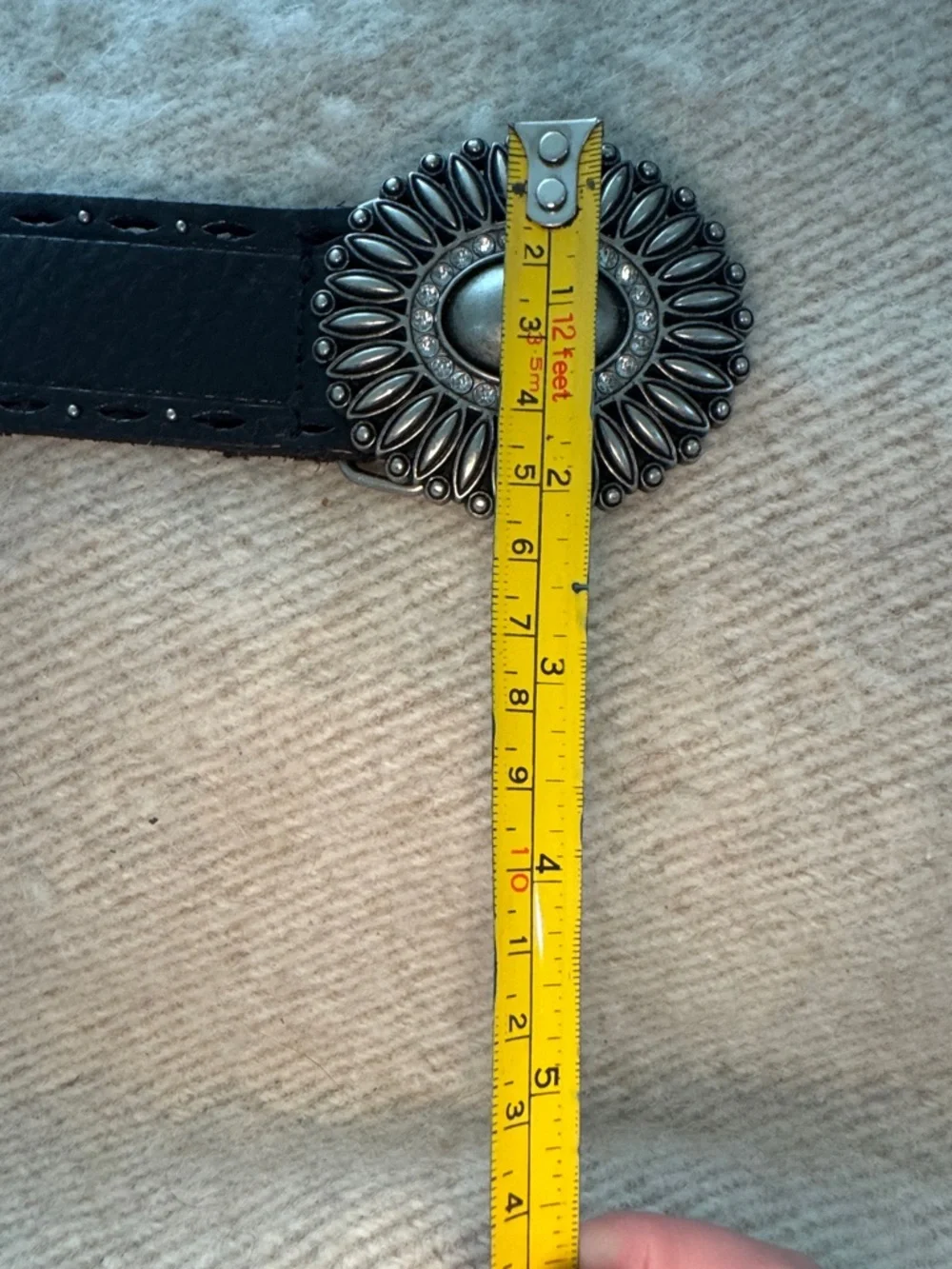 FOSSIL Black Leather Antique Gold Tone Embellished Buckle L Large $75 EUC KL
